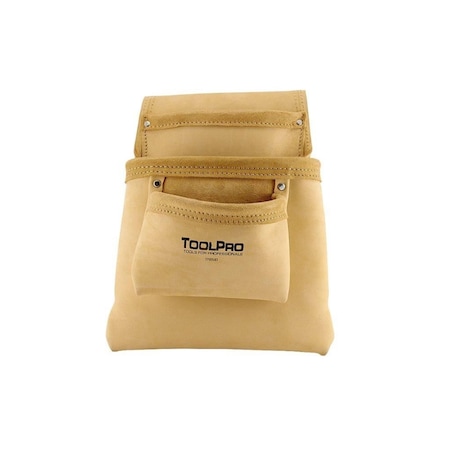 Toolpro Pouch, 3 Pocket Split Leather Nail and Tool Pouch, Leather TP00583